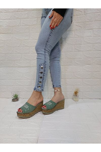FHM AYDOGDU Green Stone Padded Sole Knitted Slippers-571