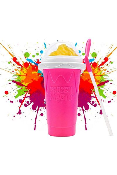 AWH Slushy Maker Cup – Frozen Magic Squeeze Cup for DIY Smoothies &Slushies with Lid & Straw (Pink)