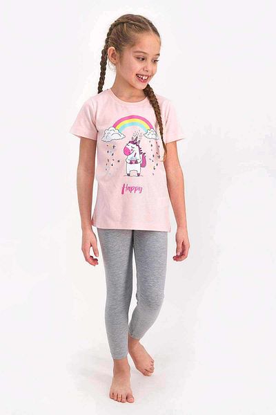 ROLY POLY Salmon Color Short Sleeve Long Leggings Set for Girls