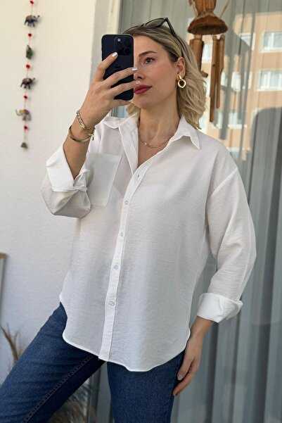 Kubos Moda قميص طويل الأكمام من الكتان الأبيض