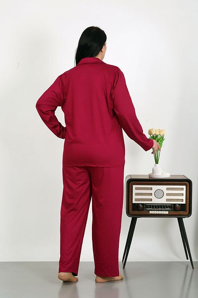 MODA Plus Size Purple Soft Long Sleeve Women's Pajama Set with Collar