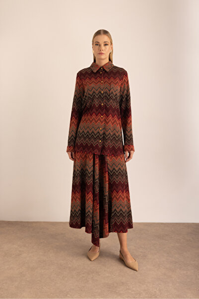 Aker Desenli Simli Verev Kuplu Örme Etek