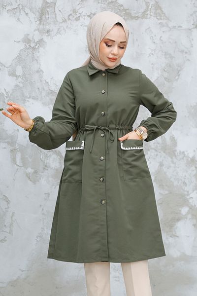 Neva Style قبعة حجاب كاكي بأزرار 91781HK