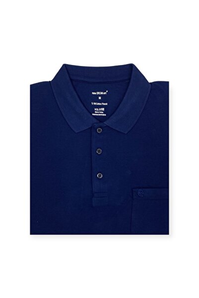 ercan triko تيشيرت إركان كلاسيك بولو بياقة بيكيه وجيب منسوج باللون النيلي 7001