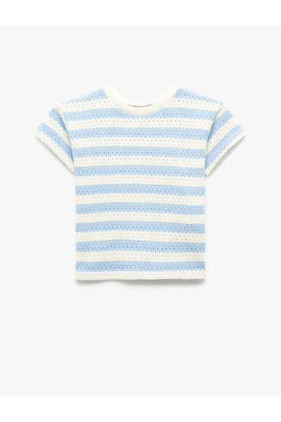 Koton Short Sleeve Crew Neck Striped Jacquard T-Shirt