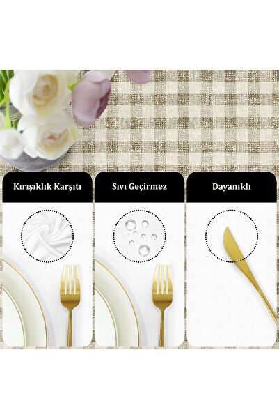 Evim Dark Brown Canvas Plaid Tablecloth - Liquid Proof and Stain Resistant