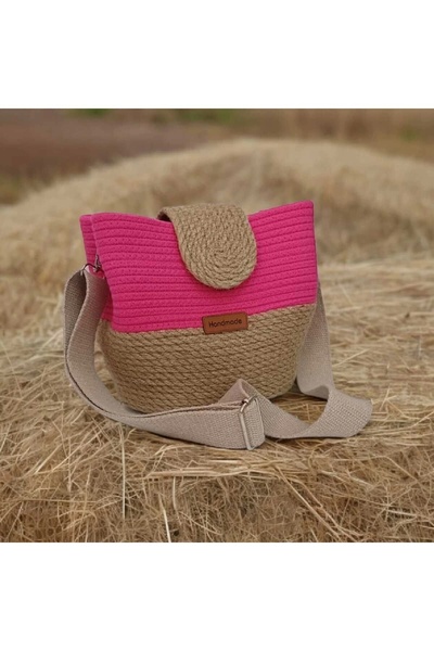 Hediyeninellitonu Geantă de umăr pentru femei 100% bumbac - Snur adevărat și design din funie de iută