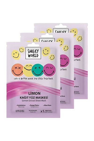 SMILEY WORLD Fun and Refreshing Skin Care with Smiley Patterned Grimace Face Mask (3 Pieces)