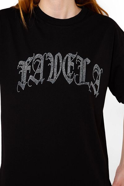Sekizbiraltı Tricou de damă negru cu imprimeu Favela Stone Relaxed Fit