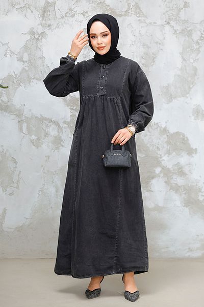 Neva Style Rochie hijab cu nasturi de culoare antracit - 19139ANT