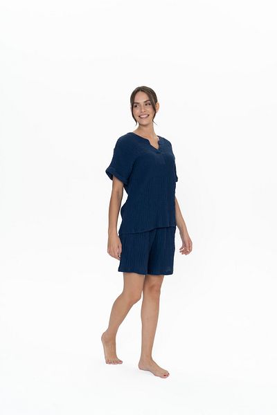 U.S. Polo Assn. SUA Polo Assn. Set pijamale casual bleumarin pentru femei cu decolteu în V - tricou și pantaloni scurți