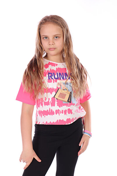 Toontoy Girl's Tie-Dye Patterned Runner T-Shirt