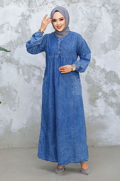Neva Style Blugi cu nasturi Rochie Hijab Albastru Inchis 19139KM