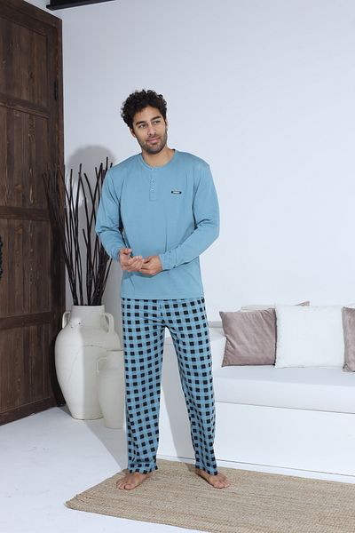 CALİA Set de pijamale cu mânecă lungă din bumbac pieptănat pentru bărbați