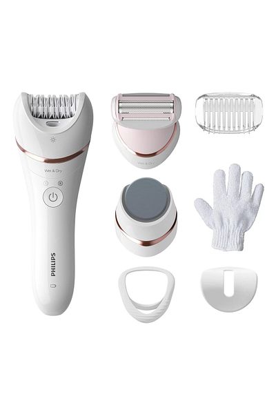 Philips Philips Wet and Dry Epilator Series 8000 BRE730/10, 7 accessories, 2 speeds, opti-light, Silver