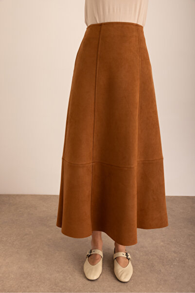 Aker Kup Detaylı Süet Evaze Etek