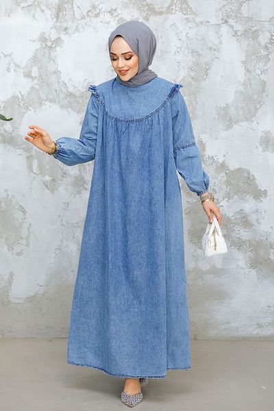Neva Style Rochie de denim albastru Hijab - 19140M