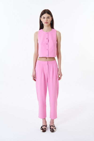 Quzu Pink Vest Jacket - Button Detailed