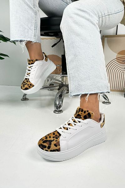 Allyup Pantofi de damă casual, alb, leopard, cu șireturi, ușoare, groase, cu talpă înaltă, pantofi sport pentru mers 065