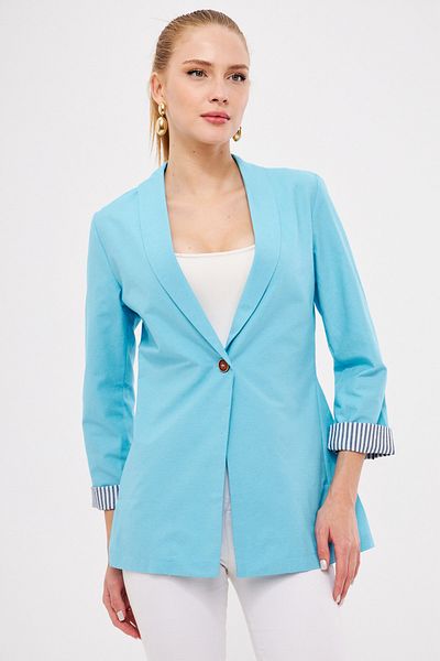 armonika Jachetă cu un singur nasture cu dungi turcoaz deschis pentru femei ARM-22K 001122