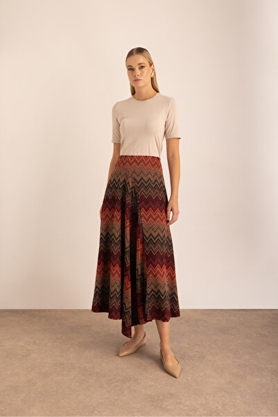 Aker Desenli Simli Verev Kuplu Örme Etek