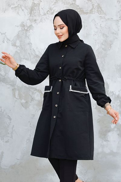 Neva Style Buttoned Black Hijab Cap 91781S