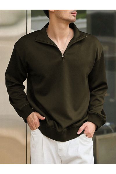 BayBayan Ανδρικό φούτερ με μισό φερμουάρ Oversize Stand Collar