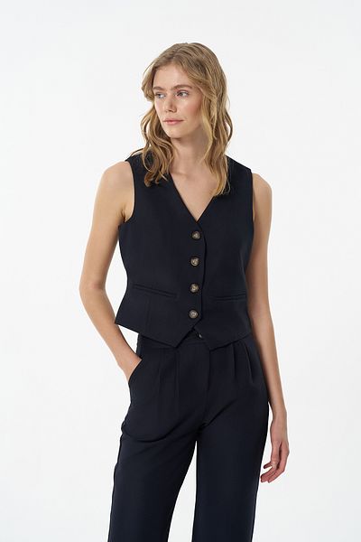 Quzu Navy Blue Vest with Button on the Front