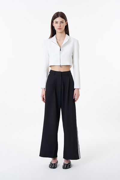 Quzu High Waist Trousers with Double Stripe Sides Black