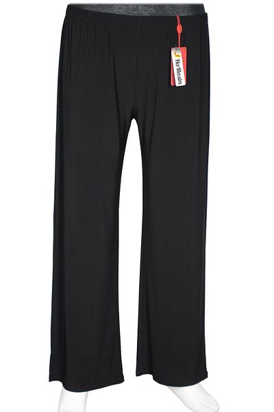 Hermevsim Hesna Women's Marbling Sandy Fabric Wide Leg Pocketless Elastic Black Trousers