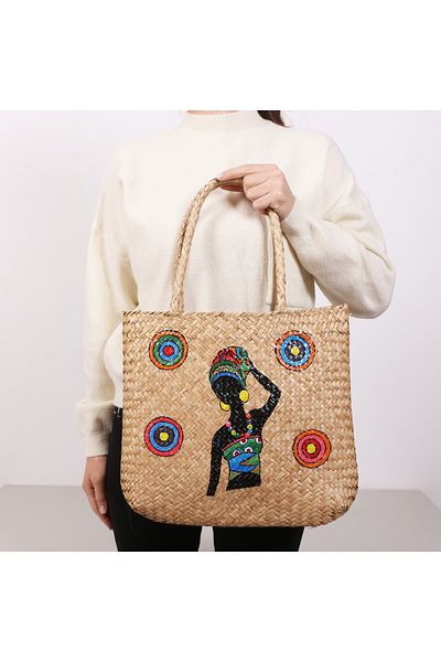 Mylamp Fancy Rattan Hand Painted Bag 36X35X56 cm