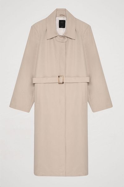 Quzu Beige Long Trench Coat - Belt Detailed