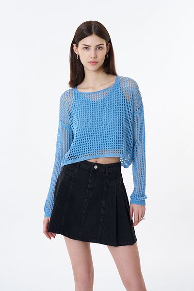Quzu Openwork Double Blue Knitwear Set