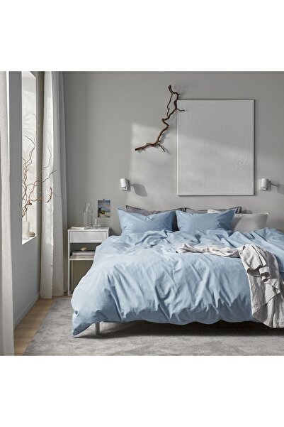 IKEA طقم سرير مزدوج، أزرق-رمادي، 240x220/50x60 سم 1 غطاء لحاف 2 كيس مخدة