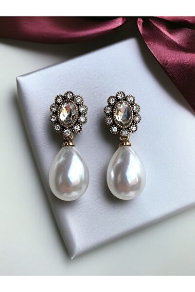 FAYRA ACCESSORIES Oval Kristal Taşlı İnci Küpe