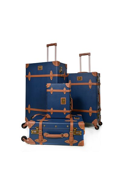 MORANO Morano 4 Piece Classic Full Leather Luggage Set with Spinner Wheels and Safety Lock