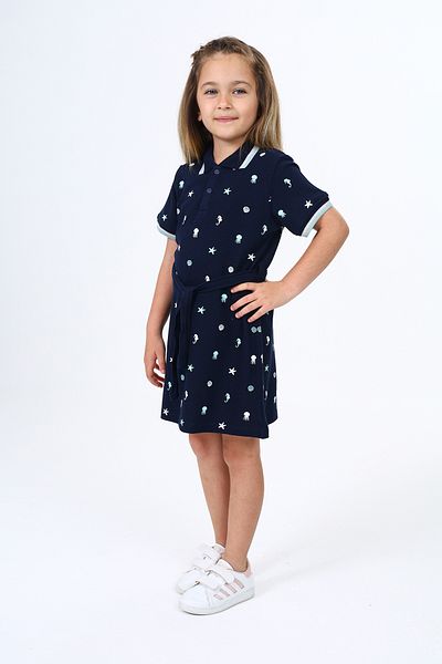 Toontoy Girl's Polo Neck Snap Printed Dress
