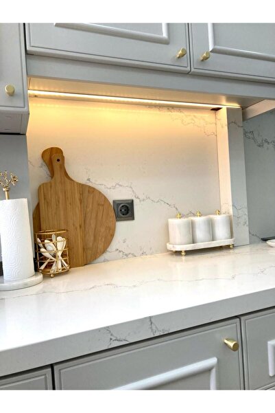 Sümeyra Marble Art White Marble Spice Bowl - 4 Pieces - Gold Detail