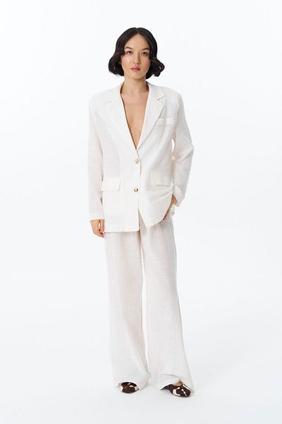 Quzu Ecru Color - Loose Trousers with Lacing Detail and Elastic Waist
