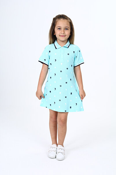 Toontoy فستان بناتي بياقة بولو ومطبوع