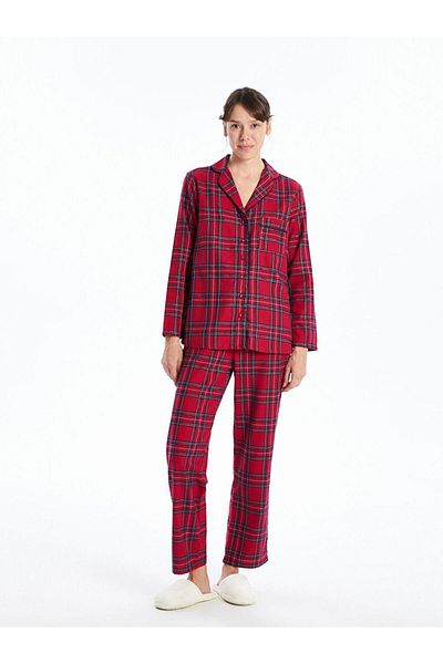 LC Waikiki Set de pijamale pentru femei în carouri cu guler cămașă (W4)