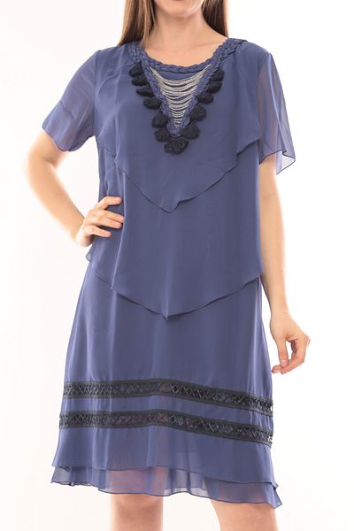 MAMAYAGA Women's Imported Plus Size Tassel Chain Detail Chiffon Half Sleeve Lined Plus Size Dress