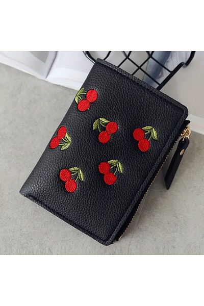 zehracatasariim Cherry Embroidered Women's Wallet