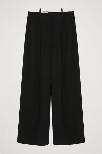 Quzu Black Double Waist Label Trousers