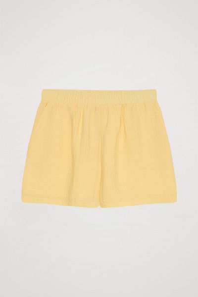 Quzu Yellow Textured Mini Shorts - Elastic Waist