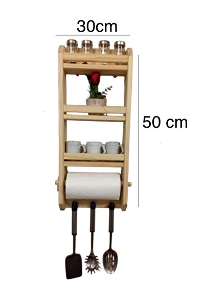 narım Ahşap Terek Baharatlık Mutfak Rafı 30x50x9 cm