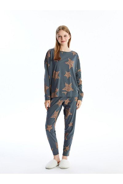 LC Waikiki Crew Neck Patterned Long Sleeve Women's Pajama Set (W4)