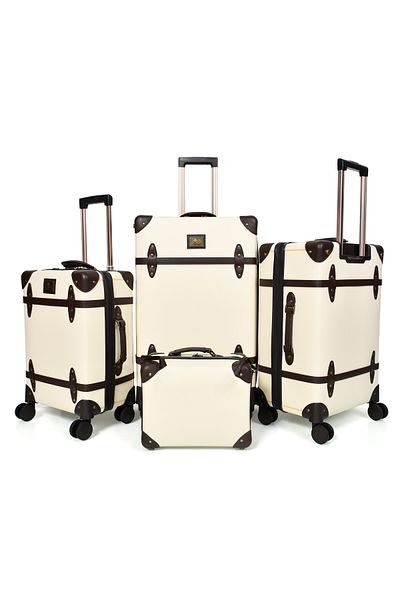 MORANO Classic Morano Leather Luggage Set 4 Pieces Beige and Coffee Sizes 28''24''20'' Inch