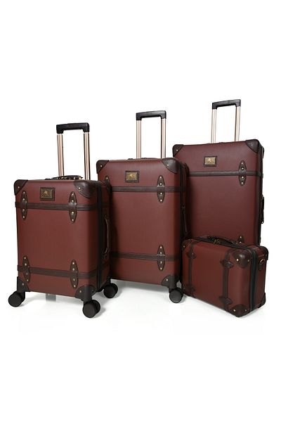 MORANO Classic Morano Leather 4-Piece Suitcase Set, Brown, Sizes 28''-24''-20'' Inch
