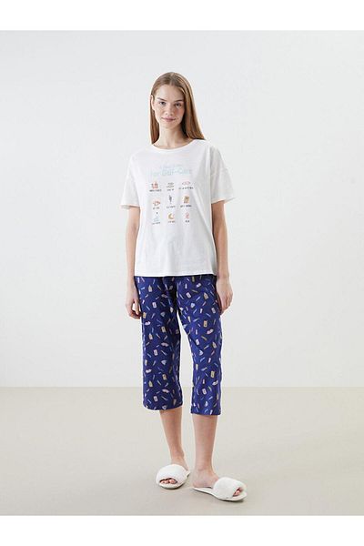 LC Waikiki Crew Neck Printed Women's Capri Pajamas Set